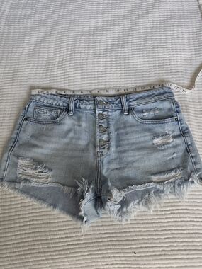 Hidden Light Blue Distressed High-Rise Denim Shorts